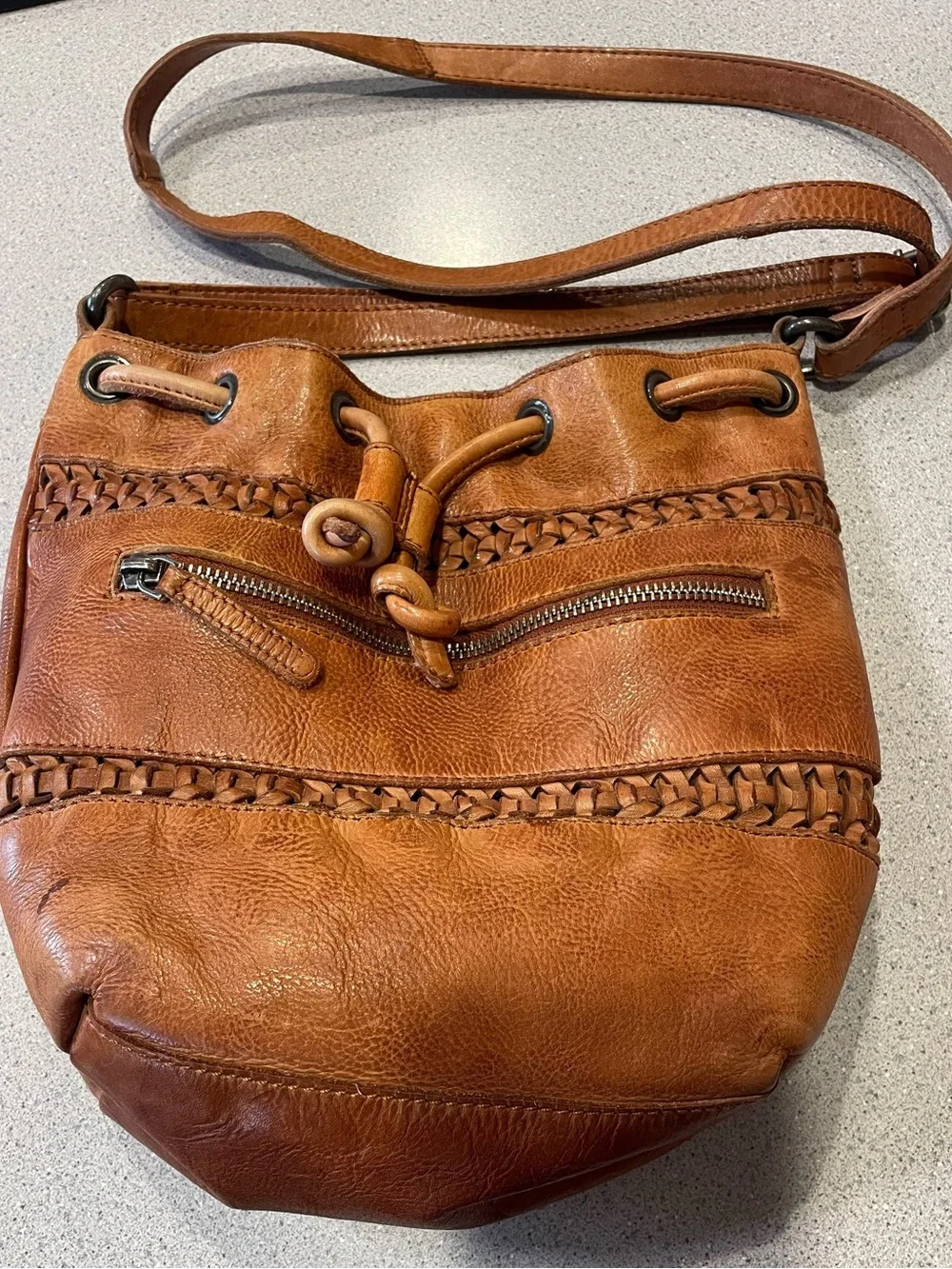 Vilenca Braided Cognac Leather Hobo Crossbody Bag